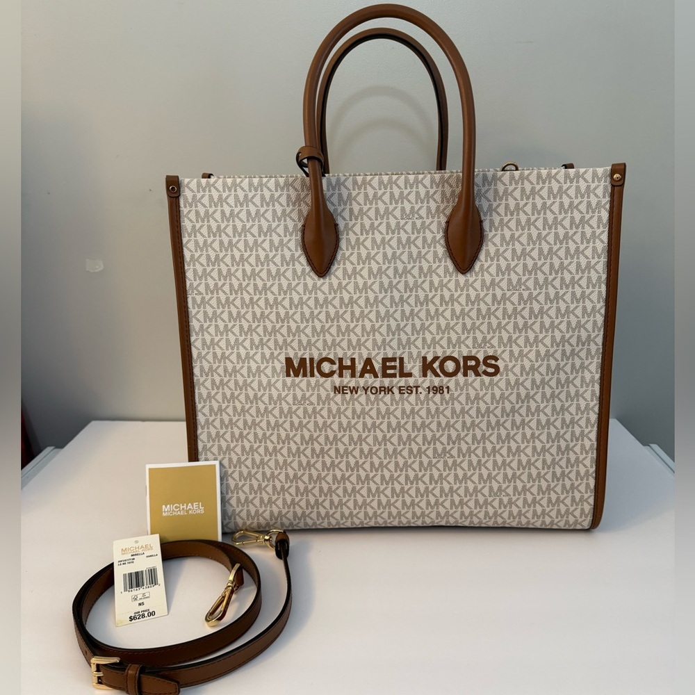 NEW Michael Kors Mirella Large North South MK Signature Tote Bag